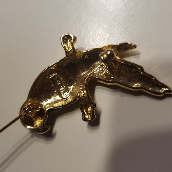 Vintage Monet Gold Tone Rhinestone Parrot Brooch - Picture 4 of 6